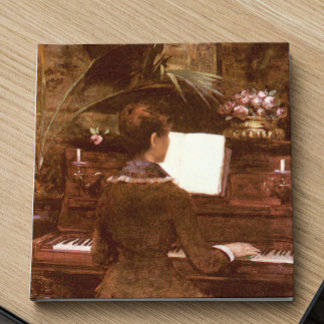 Carreau Femme Jouant boîte cadeau de piano