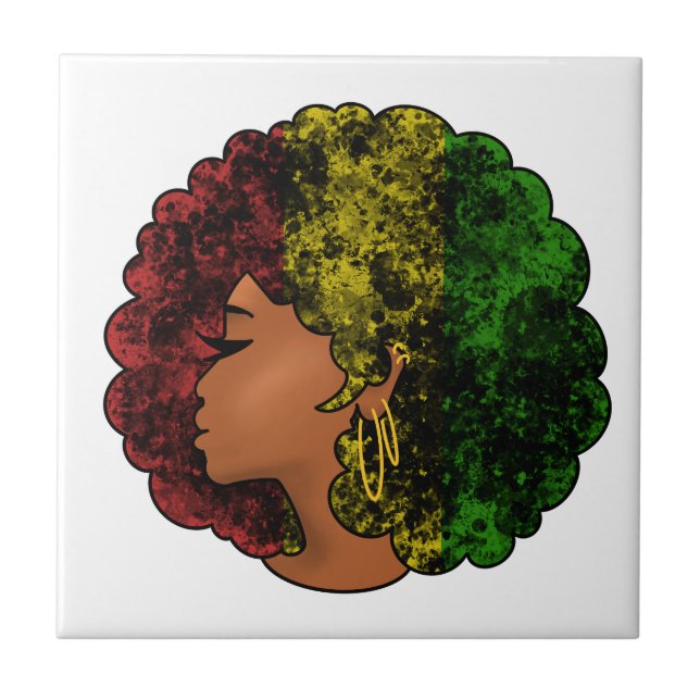 Carreau Femme noire rasta afro rouge jaune vert  (Devant)