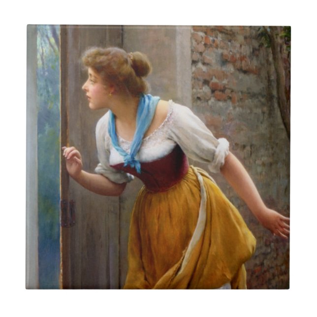 Carreau Femme qui écoute aux portes (par Eugene de Blaas) (Devant)