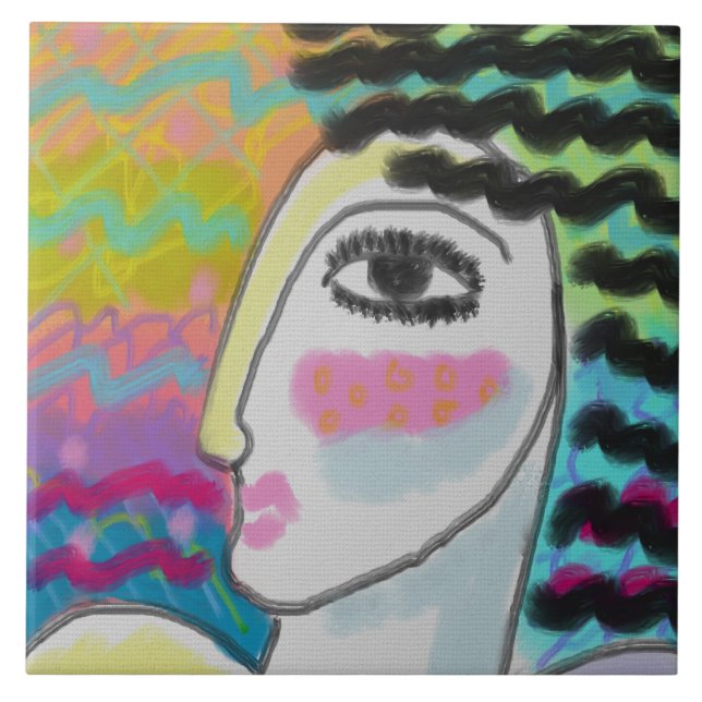 Carreau Femme Sauvage Peinture Numérique Abstraite d'une F (Devant)
