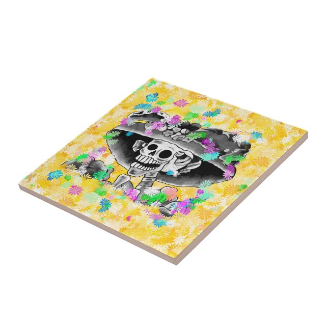 Carreau Femme squelette riant Dia De Los Muertos (Côté)