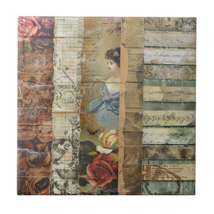 Carreau Femme Victorienne Collage Sépia Vintage