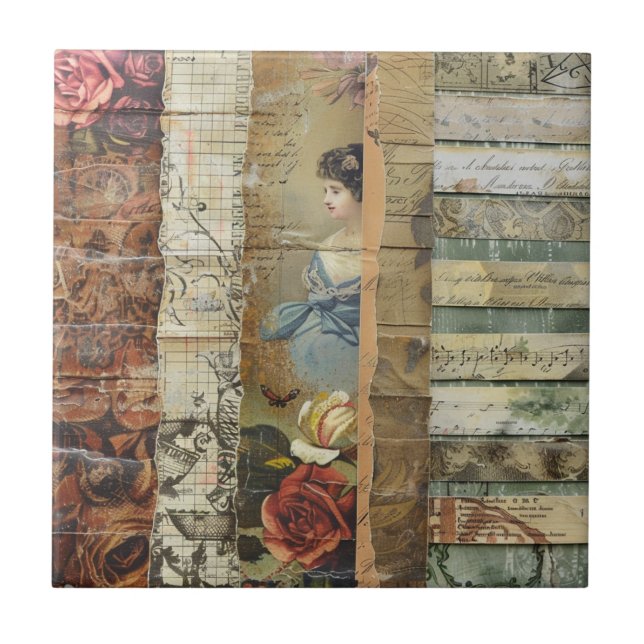 Carreau Femme Victorienne Collage Sépia Vintage (Devant)