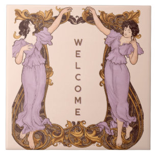 Carreau Femmes Art Nouveau Cadre Floral Décoratif Vintage