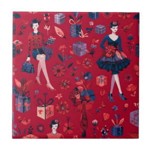 Carreau Femmes festives élégantes motif floral rouge