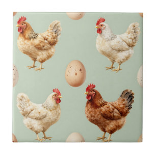 Carreau Ferme de poules réalistes motif Œufs frais