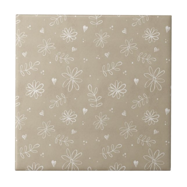 Carreau Ferme Florale Simple Tan Beige Carrelage en cérami (Devant)