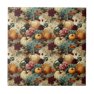 Carreau Ferme Rustique Citrouille Orange Floral Vintage