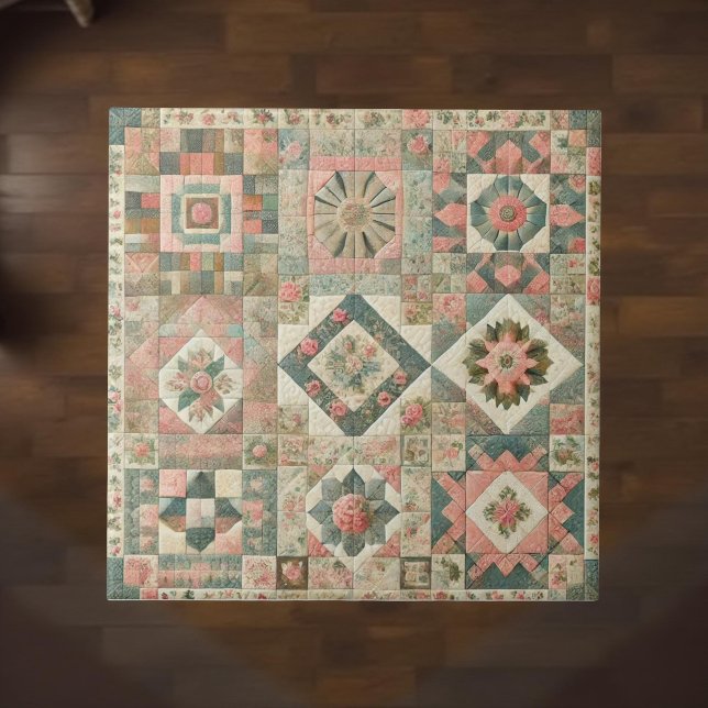 Carreau Ferme rustique Sage Green Patchwork Quilt Floral (Créateur téléchargé)
