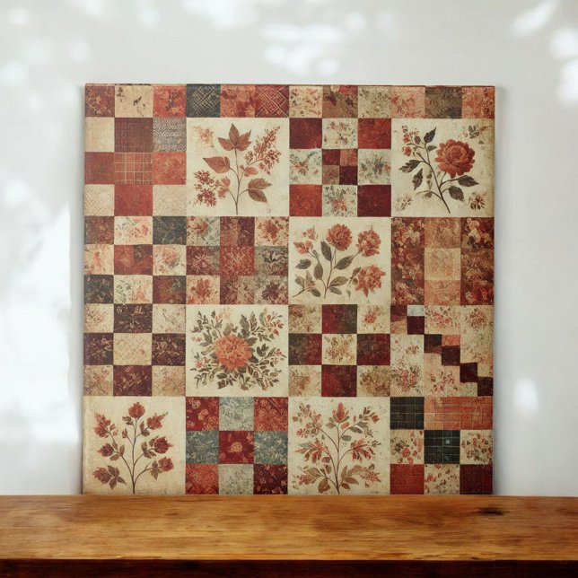 Carreau Ferme rustique Terracotta Quilt Patchwork Floral (Créateur téléchargé)