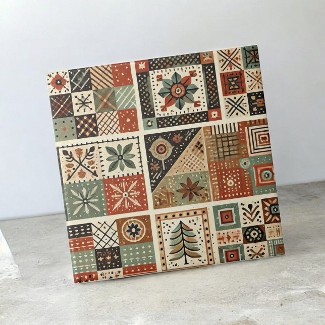 Carreau Ferme rustique Terracotta Quilt Patchwork Floral (Créateur téléchargé)