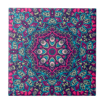 Fête Abstraite de fleurs Mandala, Magenta Turquois