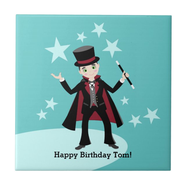 Carreau Fête d'anniversaire pour enfant magicien (Devant)
