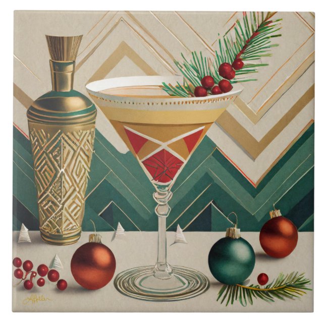 Carreau Fête de cocktail de Noël du milieu du siècle Happy (Devant)
