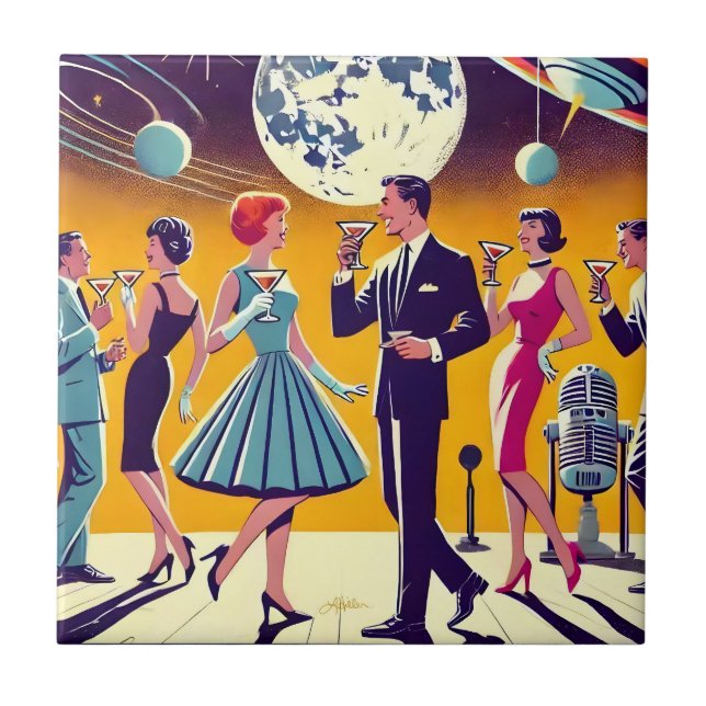 Carreau Fête de Cocktail d'Ère Spatiale Milieu de Siècle 6 (Devant)