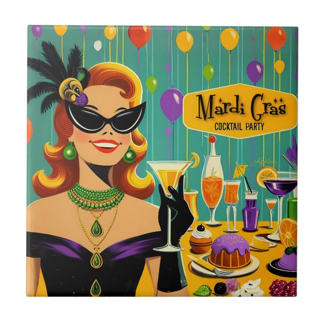 Carreau Fête de cocktail Martini rétro des années 50 Mardi (Devant)