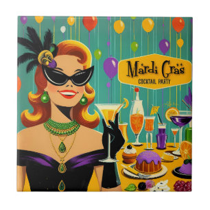 Carreau Fête de cocktail rétro des années 50 Mardi Gras
