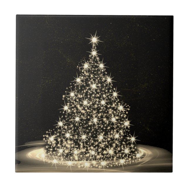 Carreau Fête de Noël Arbre Brillant Doré Hiver Noir (Devant)