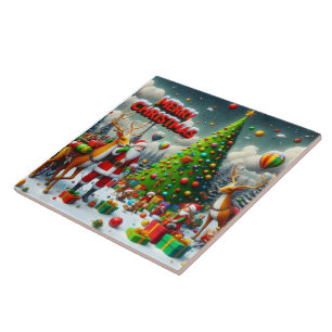 Carreau Fête de Noël avec Père Noël et rennes