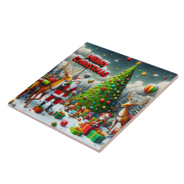 Carreau Fête de Noël avec Père Noël et rennes (Côté)