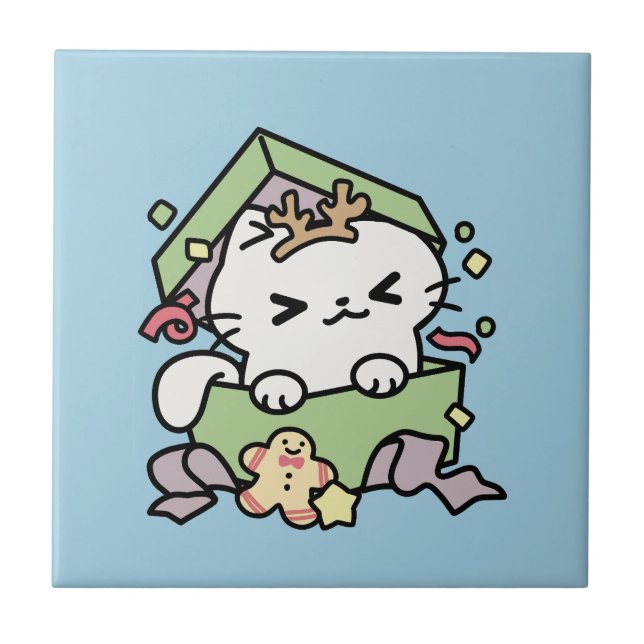 Carreau Fête de Noël avec Purr-ty Time Cat (Devant)