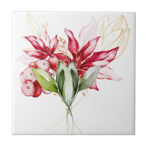 Carreau Fête d'hiver poinsettia aquarelle fleurs