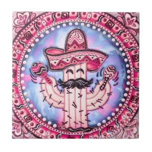 Carreau Fête mexicaine Cinco de Mayo Sombrero Rose Blue