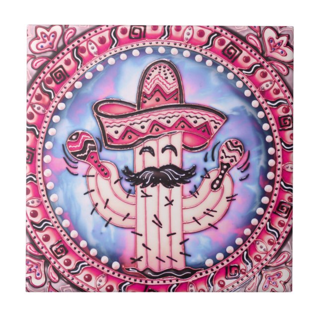 Carreau Fête mexicaine Cinco de Mayo Sombrero Rose Blue (Devant)