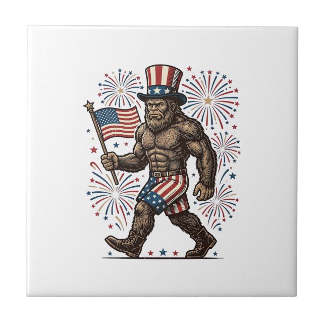 Carreau Feu d'artifice patriotique Sasquatch Gravure vinta (Devant)