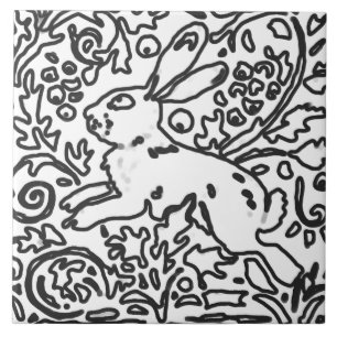Carreau Feuillage de lapin noir blanc dessin Bois animal
