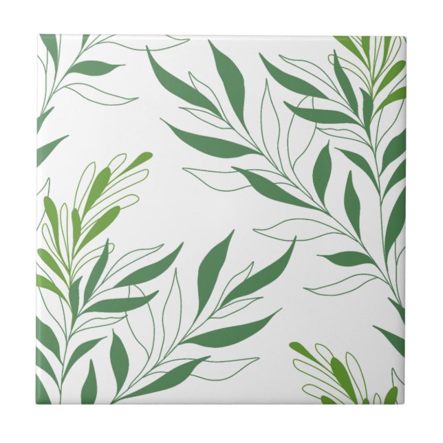 Carreau Feuillage De Verdure Motif Élégant Vert Et Blanc (Devant)