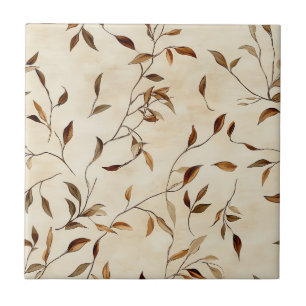 Carreau Feuille d'automne pressée en or brun et olive