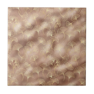 Carreau Feuille de Ginkgo Rose avec Accents de Luxe en Or