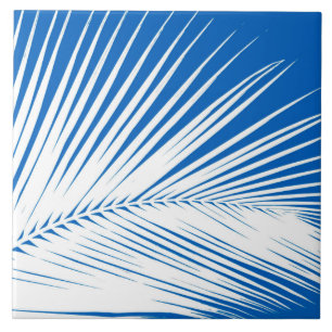 Carreau Feuille de palme - blanc sur bleu cobalt