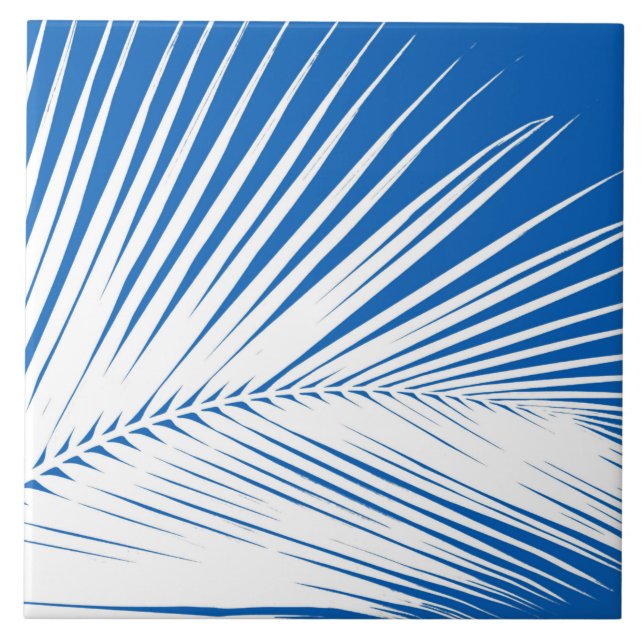 Carreau Feuille de palme - blanc sur bleu cobalt (Devant)