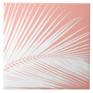 Carreau Feuille de palme - blanc sur corail rose