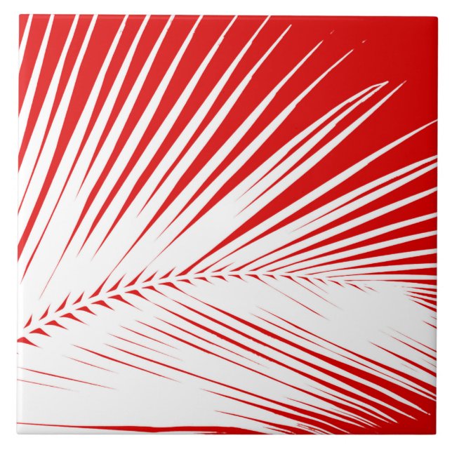 Carreau Feuille de palmier - blanc et corail rouge foncé (Devant)