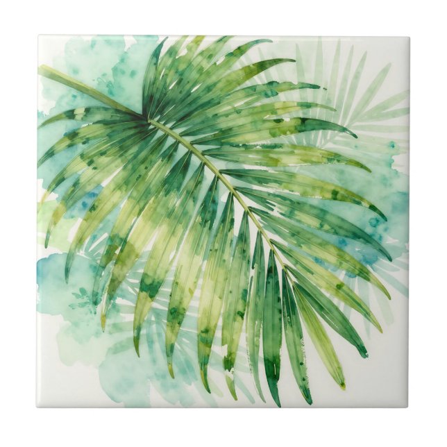 Carreau Feuille de palmier tropicale verte luxuriante aqua (Devant)