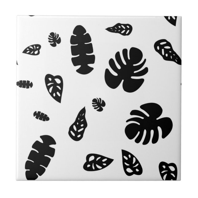 Carreau Feuille d'été noir et blanc Tropical Motif (Devant)