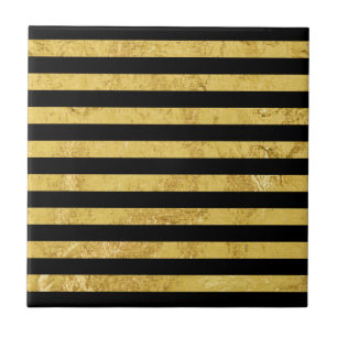 Carreau Feuille d'or élégante et motif noir de rayure