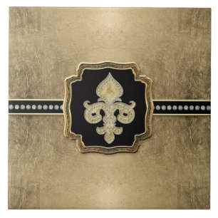 Carreau Feuille d'or Fleur de Lis Faux Bijou Vintage