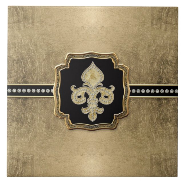 Carreau Feuille d'or Fleur de Lis Faux Bijou Vintage (Devant)