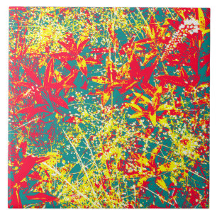 Carreau feuille rouge vert jaune et blanc