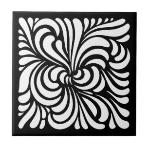 Carreau Feuille stylisé de Nouveau d'art, noir et blanc