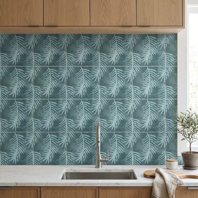 Carreau Feuille tropicale aquarelle vert sarcelle (Teal Green Watercolor Tropical Leaf Ceramic Tile)