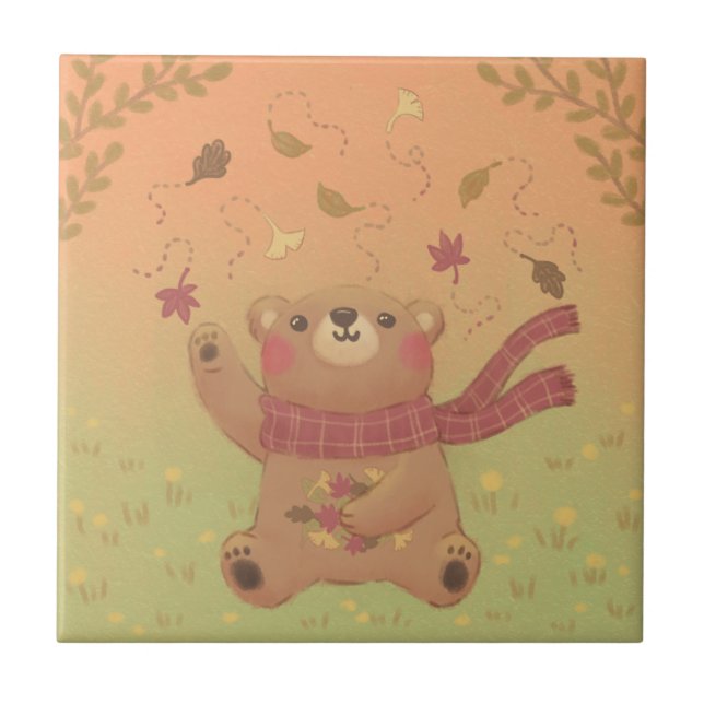Carreau Feuilles automnales de l'automne de Teddy Bear (Devant)