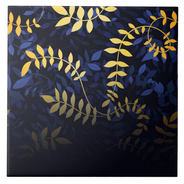 Carreau Feuilles bleu et or (Devant)