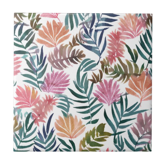 Carreau Feuilles botaniques aquarelle | Feuille florale co (Devant)