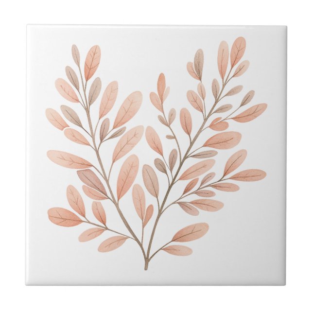 Carreau Feuilles botaniques en terracotta rouille marron  (Devant)