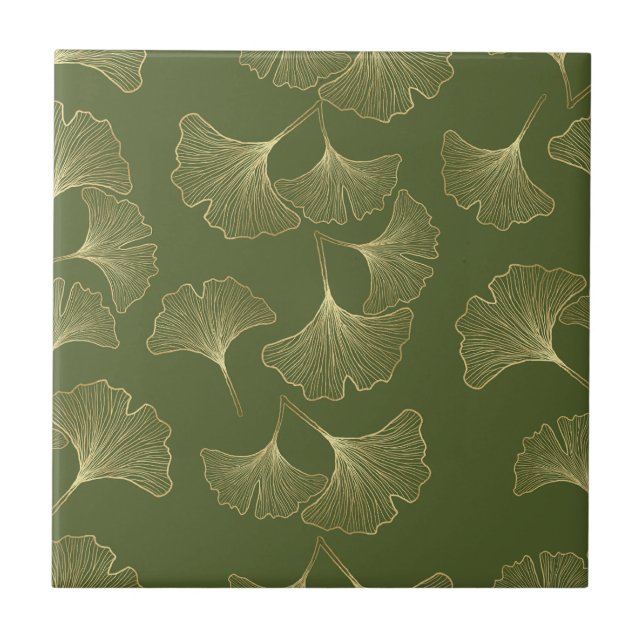 Carreau Feuilles botaniques or élégantes (Devant)
